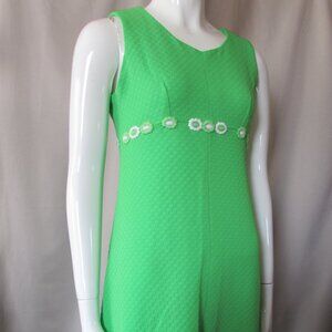 SALE 1970 Era Maxi Dress Lime Green Waffle Texture Polyester Summer Dress